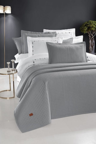 Elegante %100 Pamuk Saten Yatak Örtüsü Seti Gri Bej