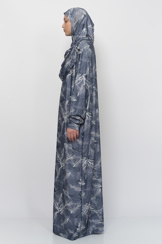 Pratik Tek Parça Ağaç Desenli Kollu Tak Çıkar Başörtülü Likralı Tesettür Namaz Elbisesi 990-0705 Gri Antrasit