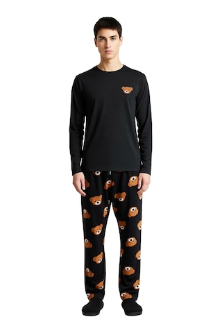 Frm Erkek Ayıcık Desenli Örme Pijama Takımı Fonksiyonel Dayanıklı Kal Siyah