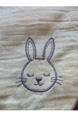 Sleepy Bunny Nakışlı Müslin Bandana Önlük Pastel Sarı