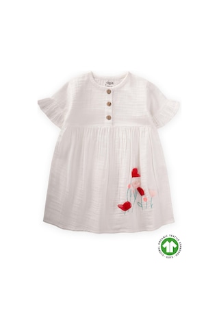 Cigit Organik Çiçek Nakışlı Elbise 1-6 Yaş Ekru Ekru