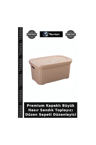 Premium Kapaklı Büyük Hasır Sandık Toplayıcı Düzen Sepeti Düzenleyici Çok Renkli