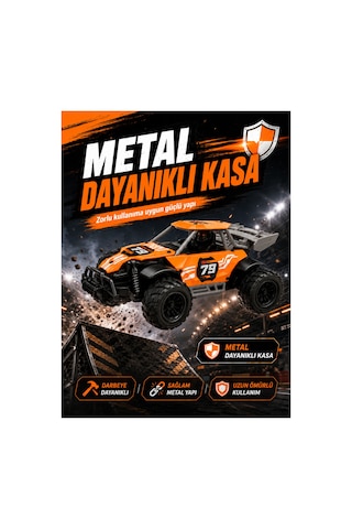 Metal Kasa 1:22 Ölçek Uzaktan Kumandalı Yarış Arabası 2.4 Ghz Uzun Menzilli - Hızlı Sürüş - Darbeye Dayanıklı Kasa - Şarj Edilebilir Pilli Turuncu