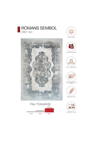 Sembol 2901 Gri Akrilik Pamuk Taban Modern Salon Halısı