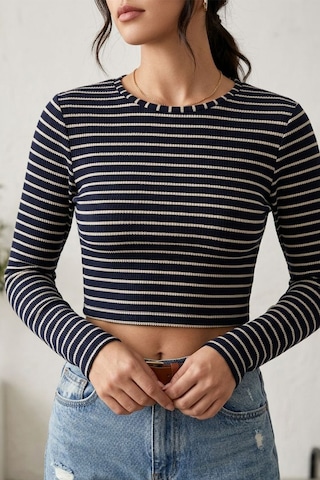 Fit Women Laci Çizgili Yuvarlak Yaka Body 4438-lacivert