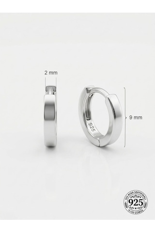 925 Ayar Gümüş Rodyum Kaplama Yuvarlak Tragus - Piercing Halka Küpe - Çift 2x9mm