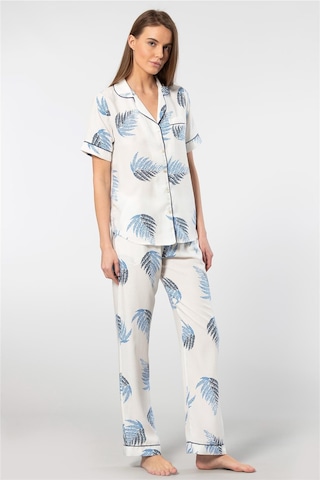 Türen 3604 Kadın Kısa Kollu Dokuma Gömlek Pijama Takım-ekru Ekru