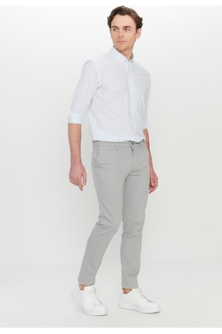 AC&Co / Altınyıldız Classics Erkek Grı Pamuklu Slim Fit Dar Kesim Armürlü Yan Cepli Esnek Casual Pantolon Gri