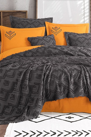 İyi Geceler İstanbul Aztec Antrasit Çift Kişilik %100 Pamuk Yatak Örtüsü Seti Antrasit