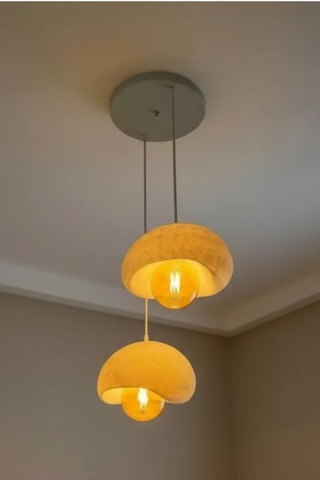 Modern Bohem Beton Görünümlü 2 Li Sarkıt Avize Salon Oturma Odası İçin Ampul Uyumlu Dekoratif Model Çok Renkli
