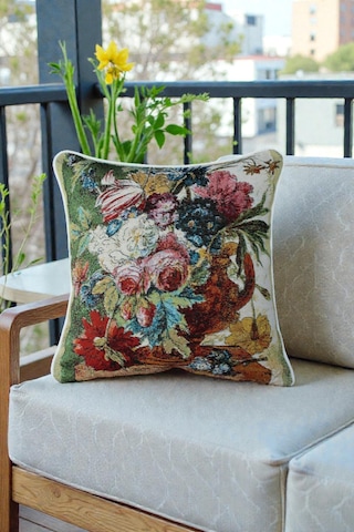 Vs-457 Jakarlı Dokuma Goblen Kırlent Kılıfı 45x45 Cm Biyeli Ve Çift Taraflı Dekoratif Yastık Çok Renkli