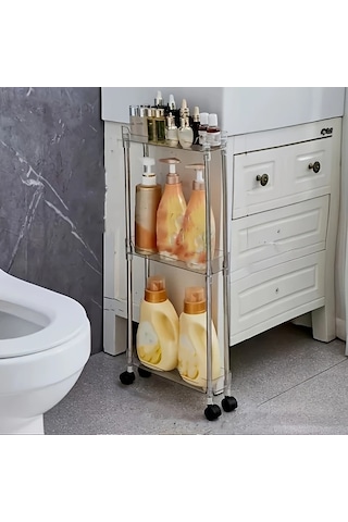 Honeybeeshop Tuvalet Boşluğu Depolama Rafı Şeffaf Üç Kat Mutfak Banyo Çamaşır Makinesi Buzdolabı Dar Alan Şeffaf