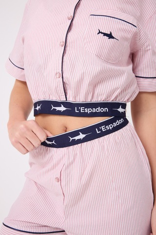 Lespadon Marısılk Seastrıpe Kadın Yazlık Şortlu Crop Gömlekli Pijama & Lounge Takımı -3194 Pudra