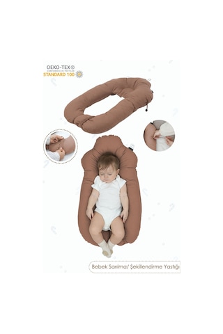 Mordesign Moresleep 2'si 1 Arada Bebek Sarılma Ve Şekillendirme Yastığı, Düz Kafa Yastığı,pamuklu,uyku Yastığı Kahverengi Zg10194-4