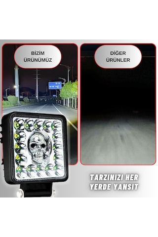 Off Road Rgb Kare Skull Tasarım Traktör Tır Kamyon Çakarlı Çalışma Lambası Ve Sis Farı 12-24v 7 Modlu Işık Tasarım