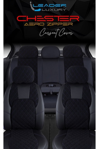 Fiat Egea Sedan Lüx Yarı Deri Oto Koltuk Kılıfı Ön Arka Takım Chester Siyah Mavi