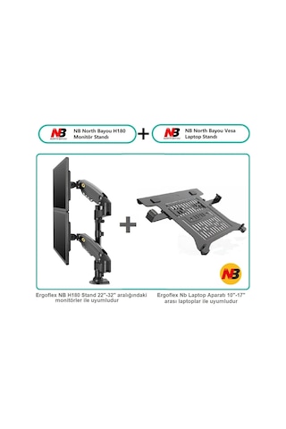 Ergoflex NB H180-FP Çift Kol Amortisörlü 22"-32" Monitör Tutucu ve 10"-17" Laptop Standı
