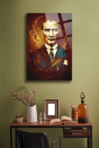 Atatürk Cam Tablo Portre Cam Tablo Duvar Dekoru Atatürk Portresi Kırılmaz Cam Solmaz Baskı 027