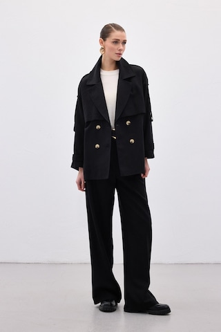 Sateen Kısa Trençkot - Siyah-136635 Siyah