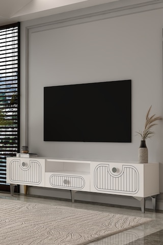 180dhdtsç3bg Hera Lazer Desenli Kapaklı Tv Sehpası,ünitesi Beyaz-gümüş
