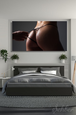 Siyah Tangalı Nü Kadın Model Fotoğrafı Dekoratif Yatay Kanvas Tablo Tekli Ev Kafe Ofis 3241