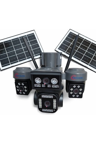 Esvision Es Vision 5704 Çift Solar Panelli 4 Lensli Kablosuz Dış Mekan Güvenlik Kamerası 360 Tam Alan Görüş