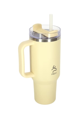 Sip Voyage Krem Paslanmaz Çelik Pipetli Termos Bardak 900ml Krem