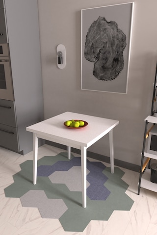 Vilinze Avanos Beyaz Sabit Mdf Kare Ahşap Mutfak Masası - 80x80 Cm Beyaz-siyah