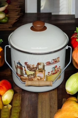 Nishev Zarif İtalyan Zeyno Emaye Yoğurt, Tahıl, Bakliyat Tencere Seti Emaye Bakraç