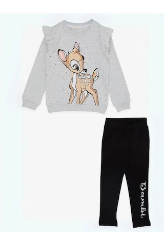 Kız Çocuk Pamuklu Ceylan Baskılı Eşofman Takım-15206 Gri