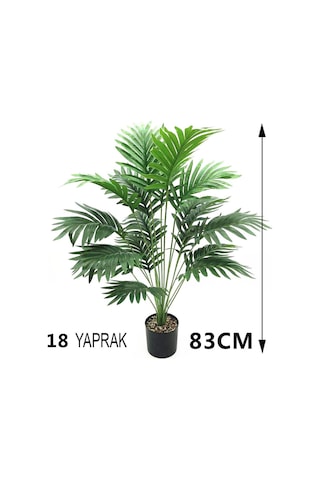Yapay Ağaç Salon Bitkisi Areka Palmiye 83cm 18 Yaprak Plastik Siyah Saksıda