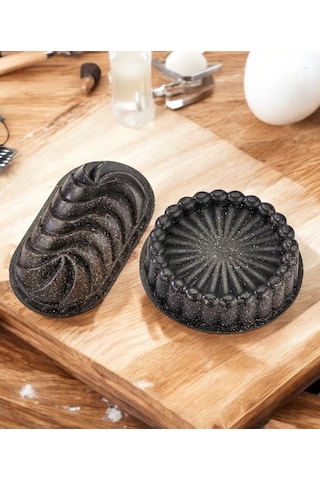 Doremcy Granit döküm 2 li  tart ve turta kalıbı siyah