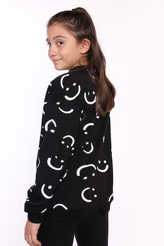 Toontoy Kız Çocuk Komple Gülen İfade Baskılı Sweatshirt Siyah