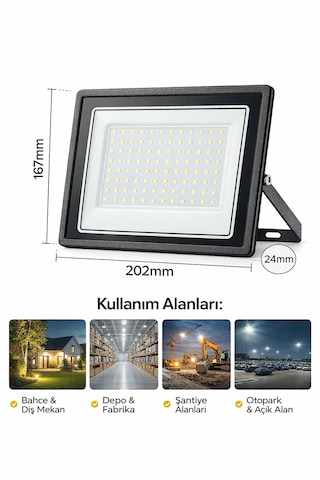 100w Led Projektör Ip66 Su Geçirmez Dış Mekan Projektör Bahçe Otopark Depo Şantiye Aydınlatma 100w Beyaz