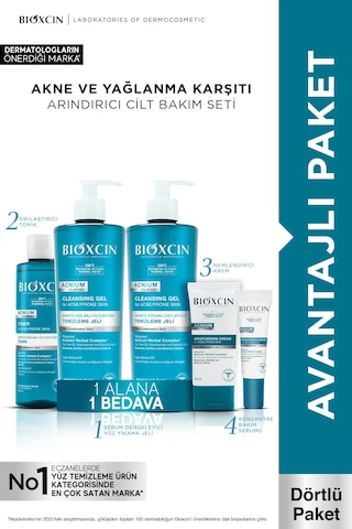 Acnium Tüm Cilt Tipleri İçin Akne Karşıtı Yüz Temizleme Jeli X2 + Tonik + Krem + Serum Seti