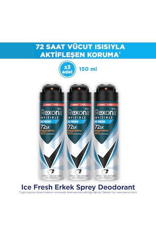 Rexona Men Invisible Ice Fresh Erkek Sprey Deodorant 3x150 ML