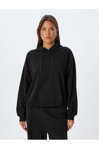 Koton Kapşonlu Sweatshirt Basic Uzun Kollu Üç İplik Pamuklu Siyah 5wak10223ek Siyah