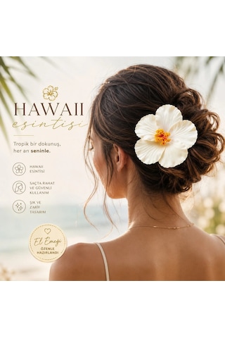 Hawaii Hibiskus Çiçekli Pens Toka - El Emeği Tropik Plaj Ve Günlük Saç Tokası Beyaz