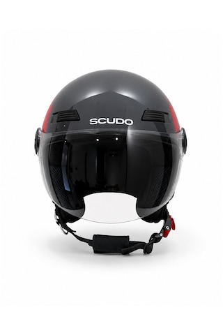 Scudo C1 Open Face Çene Açık Motosiklet Kaskı Ece 22.06 Sertifikalı Gri/kırmızı Gri - Kırmız