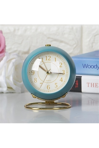 Dekoratif Yuvarlak Alarmlı Ve Işıklı Masa Saati - Mavi