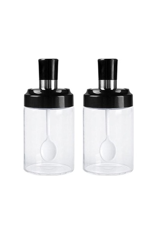 2 Adet Şeffaf Cam Gövde Baharat Şişesi Entegre Kaşık Kapaklı Ev Mutfak Baharat Kutusu Sızdırmaz Tuz Dağıtıcı A Diğer