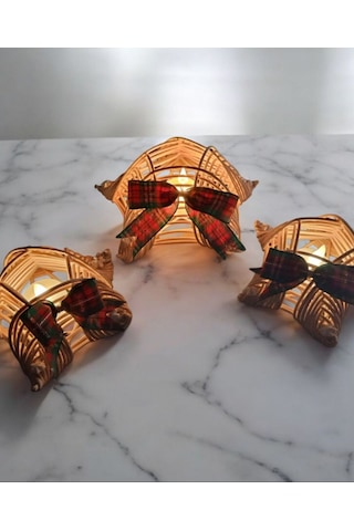 Bambu Noel Mumluk 3'lü Tealight Bej