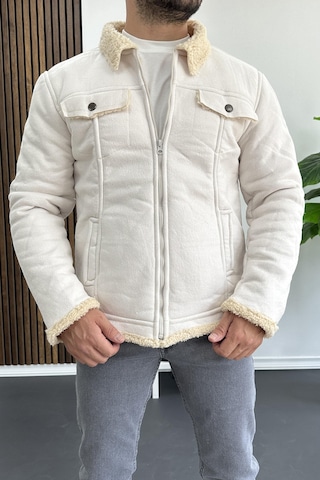 Erkek İçi Kürklü Suni Pul Deri Mont Beyaz Edw120-beyaz Beyaz