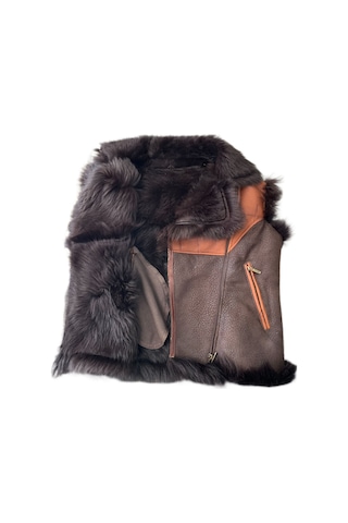 Ln Leather Özel Üretim Taba-kahve İçi Kürklü Gerçek Deri Kadın Yeleği Kahverengi