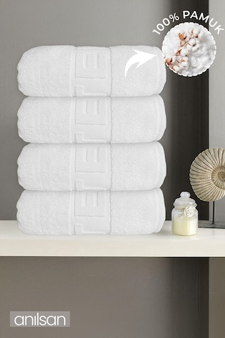 4'lü Hotel Logo Banyo Havlusu - 70x140 Cm, 490 Gr, %100 Pamuk, Spa Ve Otel Havlusu, Günlük Kullanıma Uygun Beyaz