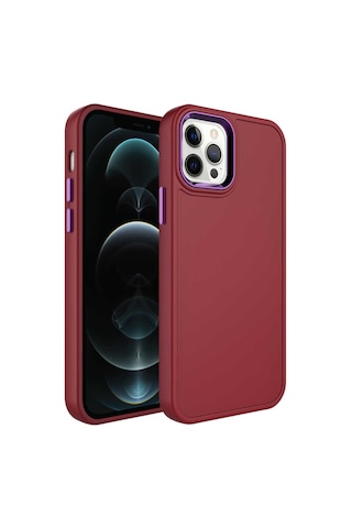 Apple Uyumlu iPhone 12 Pro Max Metal Çerçeve Ve Buton Tasarımlı Sert Botox Kılıf-k Koyu Mor Koyu Mor