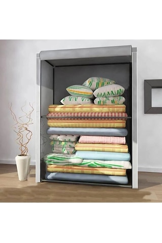 Dzgn Home Çelik Metal Borulu Yorgan Hurcu Yüklük Gardırop-gri Gri