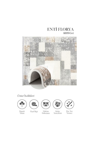 Enti Florya 8109 Gri Halı - Multi Modern Patchwork Desenli Halı