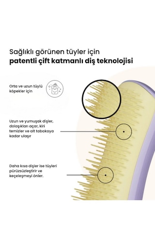 Tangle Teezer Pet Teezer Detangling Dolaşık Açıcı Küçük Irk Köpek Bakım Fırçası 11,7x5 Cm Lila-sarı
