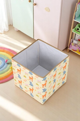 4'lü Animals Kapaksız Kutu Oyuncak Çamaşır Saklama Kutusu Dolap İçi Organizer Düzenleyici 30x30x30 Krem